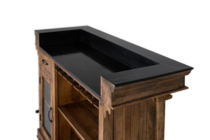 GINER Y COLOMER Mueble bar marrón en madera de mango, granito y metal